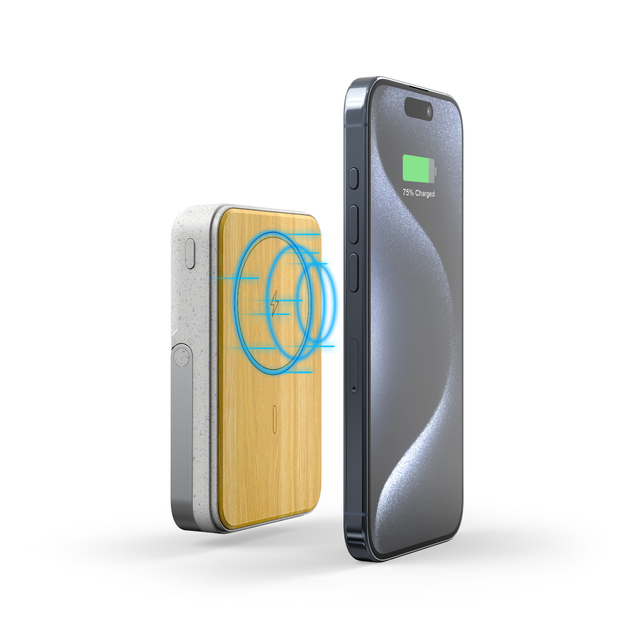 Hot Sale Fast Charge 22.5W Wireless Wheat Bamboo 10000mAh Magnetic Power Bank Foldable Holder LED Display Li-Polymer Battery