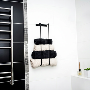 Porte-serviettes mural en acier noir à 2 barres, support fixe minimaliste pour serviettes de bain pour salle de bain - Product Image 1