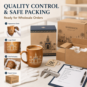 <span class=keywords><strong>Taza</strong></span> de Cerámica de 11 oz con Diseño Geométrico de Minarete Koutoubia Estilo Marrakech Marroquí, con Juego de Cucharas, OEM, ODM, Personalizable - Product Image 6