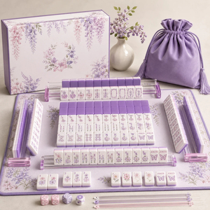 Ensemble de Mahjong en Acrylique Violet Lilas Esthétique Personnalisé, Tuiles de Jeu Haut de Gamme Gravées Motifs Botaniques avec Boîte de Rangement - Product Image 5