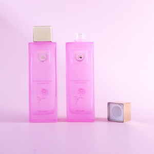 Vuoto 200ml quadrato <span class=keywords><strong>rosa</strong></span> con vite superiore in alluminio Toner lozione imballaggio per la cura della pelle bottiglie di vetro - Product Image 1