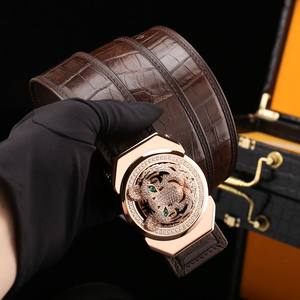 100% crocodile leather belt, luxurious high gloss crocodile belly classic zodiac head diamond buckle 3.8CM - Product Image 3