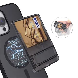 सेब सेल फोन के लिए किकस्टैंड के साथ थोक कस्टम चुंबकीय क्रेडिट कार्ड वॉलेट धारक