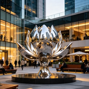 Real Estate Sales Office Luxury Modern Decorative 3D Customizable Stainless Steel <b>Mirror</b> Creative Lotus Fountain Sculpture - Product Image 4