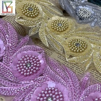 Nouveau Design personnalisé perlé fleur coupe dentelle afrique dentelle tissu pour dames robe/mariée Applique Nigeria strass dentelle garniture