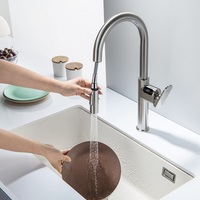 Robinet de cuisine hydraulique intelligent numérique à poignée unique, design unique de haute qualité, extractible et brossé