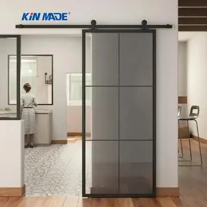 Safe Packaging Home Use Modern French Style Black Metal Frame Sliding Glass Barn Door