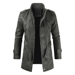 Nouvelle veste en cuir PU <span class=keywords><strong>mi</strong></span>-<span class=keywords><strong>longue</strong></span> pour hommes, automne et hiver, mode décontractée, col montant, veste slim pour jeunes, vente en gros, en stock - Product Image 5