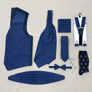 Anchor Ascot chaleco Pin calcetín azul marino <span class=keywords><strong>pajarita</strong></span> corbata bolsillo cuadrado hombres corbata conjuntos caja de regalo liguero Cummerbund gemelos proveedor - Product Image 1