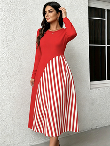 SWEET BABE ชุดเดรสแขนยาวสีแดงและสีขาวสำหรับผู้หญิง ดีไซน์เข้ารูปช่วงเอว - ชุดเดรสทรงเอสุดเก๋สำหรับทุกโอกาส - Product Image 4