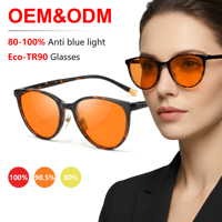 Lunettes de sommeil œil-de-chat Sunray OEM/ODM en TR90 avec verres orange CR39 bloquant 80%-100% de la lumière bleue pour une production de mélatonine améliorée