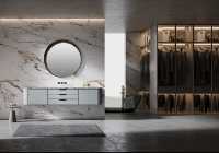 Meuble-lavabo flottant de luxe avec miroir carré intelligent à LED, porte en verre, dressing intégré, armoire de salle de bain sur mesure avec lavabo et charnières