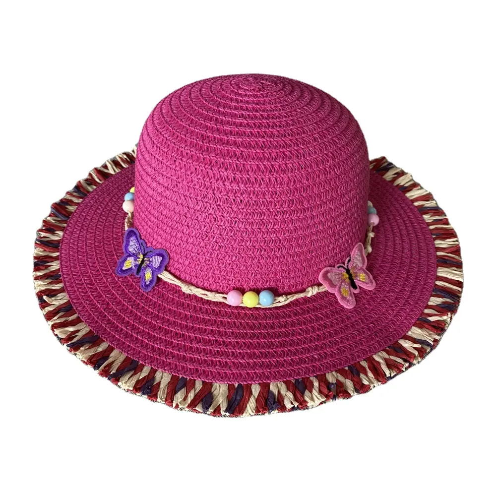 새로운 패션 소녀 어린이 챙 밀짚 모자 아이 여름 종이 밀짚 모자
