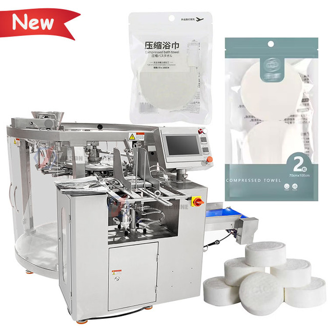 Automatic Rotary Standing Pouch Bag Compressed Towel Doypack Packing Machine