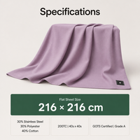 Drap de lit conducteur pour mise à la terre, 30% fibres d'acier inoxydable, antibactérien, antistatique, drap plat 216x216cm