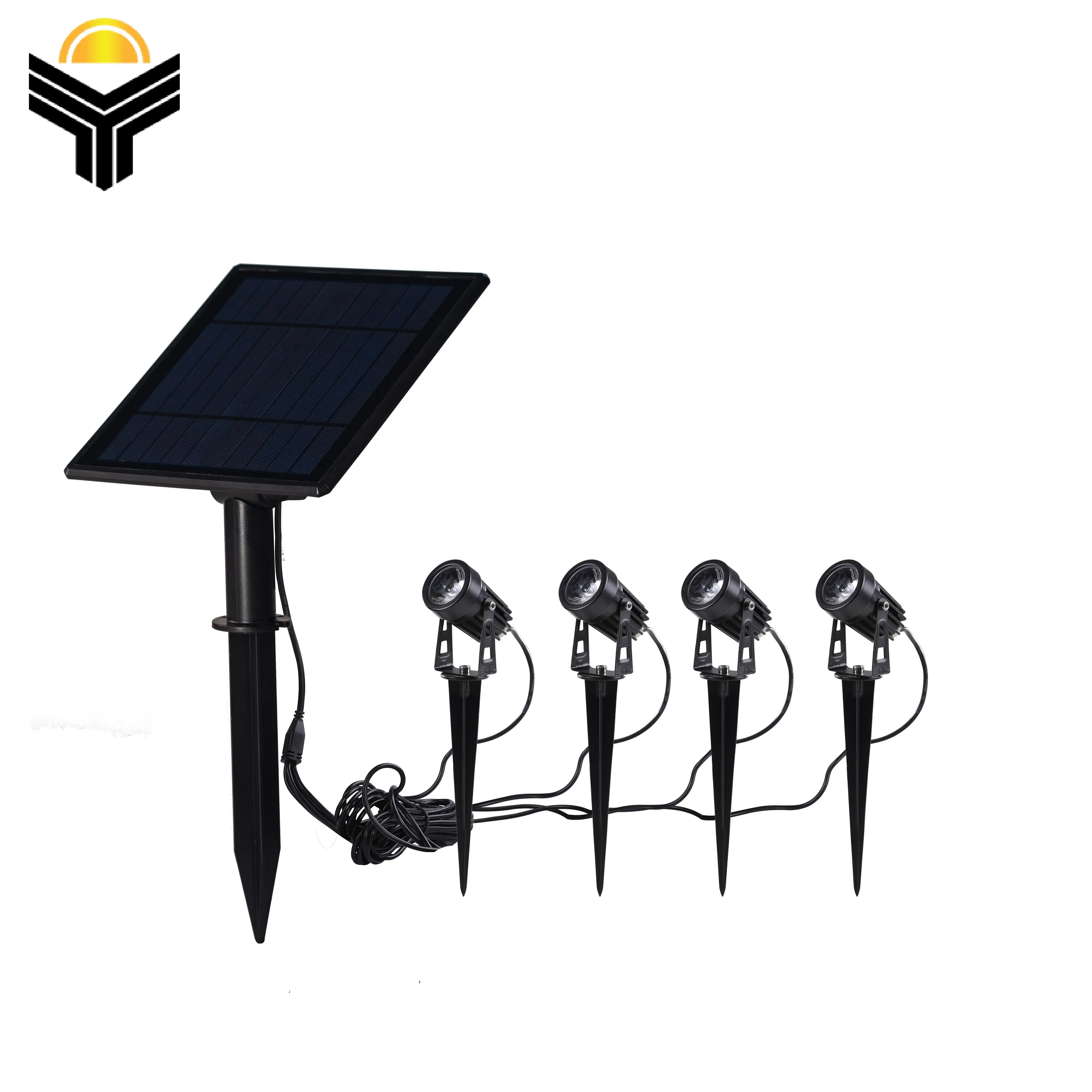 High Lumen PC Aluminum Bollard Garden Outdoor Waterproof IP44 4 Spot Lights 3W Solar LED Spike Light