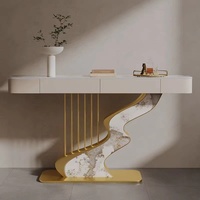 Table console moderne et légère de luxe Table de porche en métal Table de table en marbre ardoise d'entrée de salon
