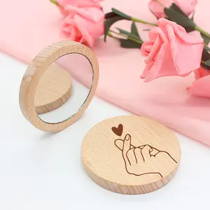 木质化妆镜便携式圆镜赠品个性化礼品雕刻Logo镜