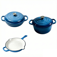 Ensemble de batterie de cuisine en fonte 3 pièces, compatible four, comprenant faitout et poêle, pour cuisinières à induction et à gaz