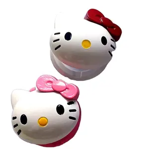 Evrensel araba motoru Start Stop düğme kapağı dekor Trim Sticker sevimli 3D Hello Kitty başlangıç düğmesi kontak anahtarı dekoratif