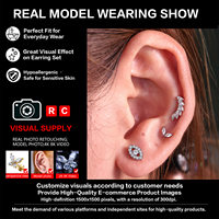 Anting-anting tusuk titanium ASTM F136 tanpa ulir, antialergi, dengan bagian belakang datar, untuk tulang rawan, helix, tragus, perhiasan tindik tubuh.