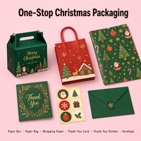 Boîte cadeau Gable de Noël en gros avec poignée pour cosmétiques, jouets, ours en peluche, Père Noël, flocon de neige, emballage en papier Evergreen