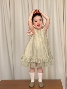 Vestito Estivo <span class=keywords><strong>per</strong></span> Bambine in Chiffon a Doppio Filato Lavorato <span class=keywords><strong>all</strong></span>'<span class=keywords><strong>Uncinetto</strong></span>, Stile Coreano Dolce Principessa, Novità 2026 - Product Image 6