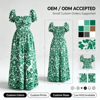 Nouvelle Robe Longue Florale Femme 2026 à Col Carré, Manches Bouffantes, Taille Smockée, Silhouette Évasée, Robe d'Été Bohème Chic ODMOEM