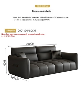 Ensemble de canapés de salon moderne de luxe noir en cuir véritable - Product Image 4