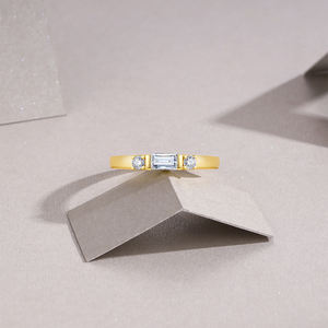 สง่างามฝรั่งเศส Baguette สองรอบตัด Moissanite แหวน925เงินสเตอร์ลิง18K ชุบทอง unisex แหวนหมั้นแหวนไมโคร - Product Image 5