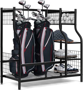 JH-Mech Garage Thickened 250mm Steel Frame Golf Bag Organizer Fit 2 Golf Bags Golf Bag Storage Rack For Garage Club And Basement