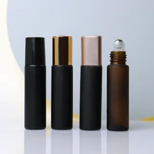 Wholesale Colorful Cosmetic Roller Bottles 5ml 10ml Pink Frosted Clear Amber Matte Black Glass Roll On Bottles With Box