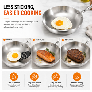 <span class=keywords><strong>Poêle</strong></span> de Cuisson <span class=keywords><strong>Antiadhésive</strong></span> Haut de Gamme en Acier Inoxydable Triple Couche pour Omelettes, Steaks et Protéines, Compatible Induction, Best-Seller - Product Image 4