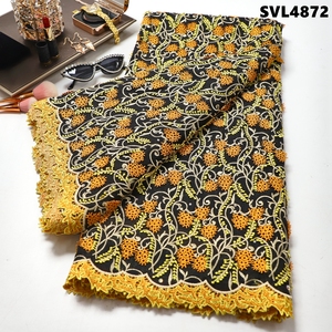 Tela de Encaje Suizo de Alta Calidad 100% Algodón, Bordado Floral 3D con Piedras, Tela de Encaje Africana Suave para Vestidos de Fiesta para Mujer - Product Image 4