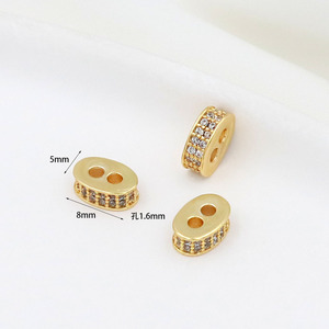 Cuentas espaciadoras ovaladas de doble orificio con forma de nariz de cerdo, con circonitas incrustadas y chapado en oro real de 14K, hechas a mano para pulseras/collares de perlas DIY. - Product Image 2