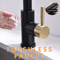Robinet de cuisine intelligent automatique FLG 2023 noir et doré, avec douchette extractible, capteur intelligent, boîte en carton, céramique, moderne et contemporain