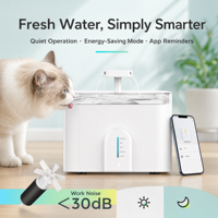 Fontaine à eau intelligente pour animaux de compagnie, abreuvoir automatique pour chat et chien, filtration à 3 couches, contrôle par application, rappel de niveau d'eau faible, utilisation en intérieur