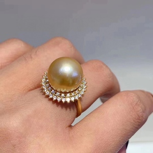 Bague en argent sterling 925 de haute qualité, perle naturelle dorée couleur reine, 12-13 mm, ronde, fabrication de précision 9K, rabat - Product Image 4