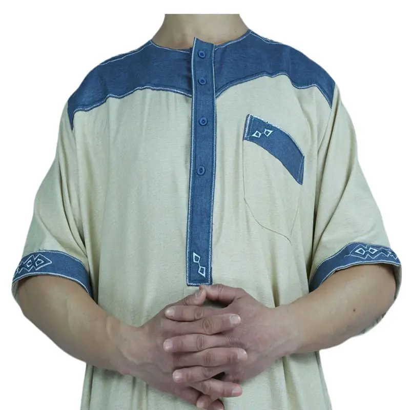 2024 Abaya Wholesale Moroccan Cotton Short Sleeve Muslim Clothing Thobe Islamic Clothing