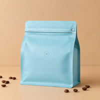 Sacs d'emballage pour café en stock, personnalisés, imprimés, vides, pour thé matcha, café, pochettes en plastique à fond plat avec fermeture éclair et valve