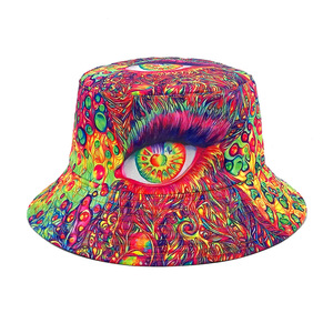 Chapeau Bob Rétro Hip-Hop Imprimé Yeux Psychedéliques Bohème Hippie <span class=keywords><strong>Graffiti</strong></span> 3D Unisexe Casquette de Soleil Rave pour Festival, Plage et Streetwear - Product Image 4