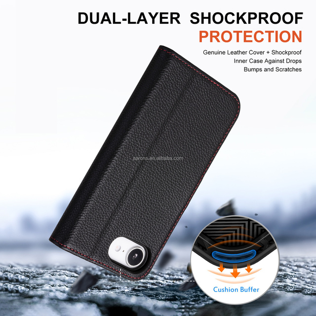 Premium Genuine Leather Case for 16 Pro with Screen & Camera Protectors Shockproof 360 Protection Luxury Design