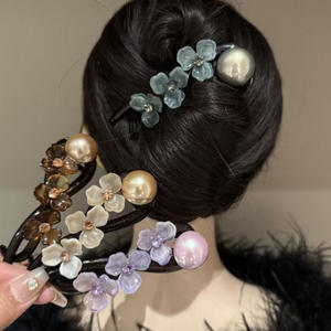 Nouvelles pinces à cheveux rétro à fleurs, barrettes à pression style <span class=keywords><strong>vintage</strong></span>, épingles à cheveux torsadées pour chignon arrière - Product Image 1