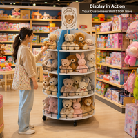 Présentoir rotatif moderne en bois à 4 quadrants pour jouets, étagère de sol à 4 niveaux avec en-tête personnalisé pour magasin d'enfants, boutique de cadeaux, pour peluches