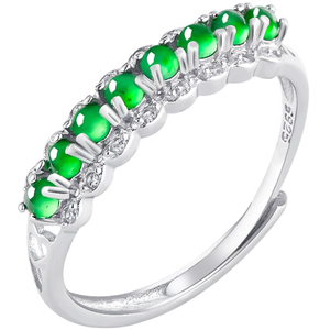 S925 <b>silver</b> <b>ring</b> <b>set</b> with natural A-grade jadeite of yonglv ice type. Fashion men's <b>ring</b>, women's style, adjustable design. - Product Image 5