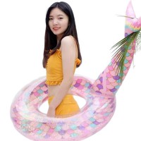Bouée de natation sirène à paillettes épaissies 90 cm pour adulte, jouet gonflable en forme de queue de poisson pour piscine