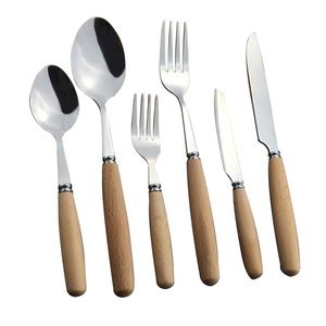 Offre Spéciale : Ensemble de Couverts Écologiques en Acier Inoxydable avec Manche en Bois, 6 Pièces (Cuillères et Fourchettes) – Idéal pour Cadeau et Usage Domestique - Product Image 1