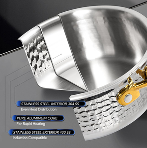 Ensemble de casseroles à lait en acier inoxydable triple couche, 6 pièces, sans revêtement, avec poignées en acier inoxydable, compatible gaz et induction - Product Image 5