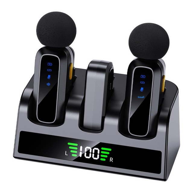 LED Display Charging Case Noise Cancelling Clip on Lapel Mic Smartphone Dual Wireless Lavalier Microphone