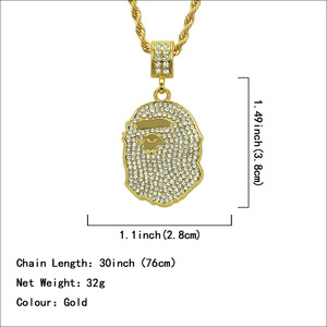 Nuevo Collar con Colgante de Cabeza de Mono Geométrico Chapado en Oro con Características Únicas, Superventas 2026, Joyería de Moda Hiphop para Hombre - Product Image 3